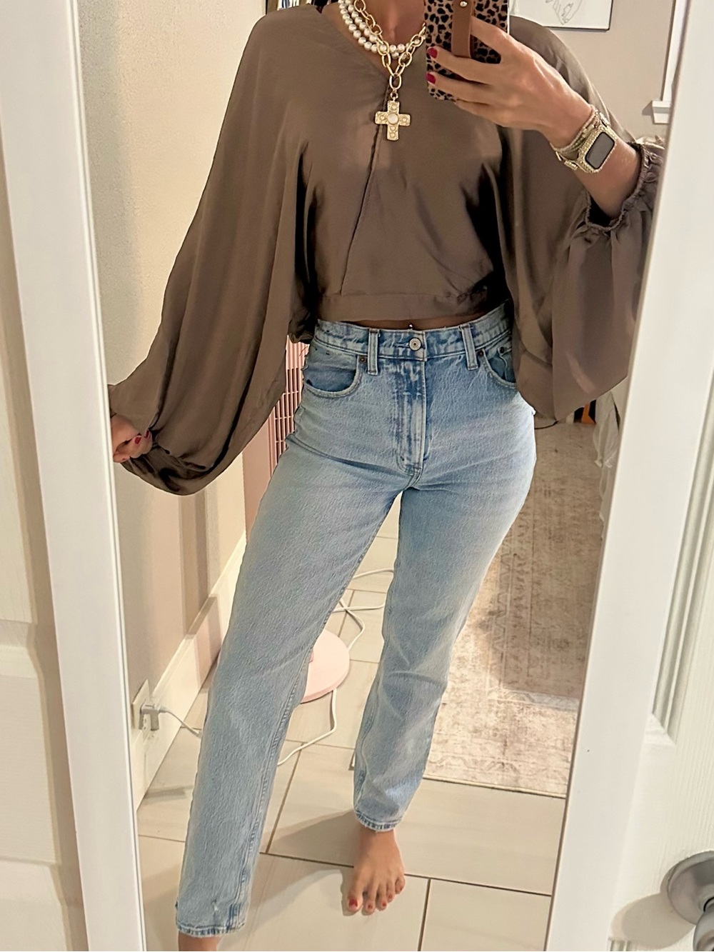 Abercrombie and Fitch High-Rise Straight Leg Jeans in Light Blue